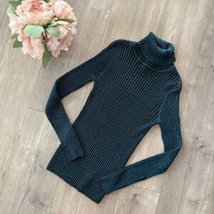 New York & Company Teal Shimmer Ribbed Turtleneck Sweater‎